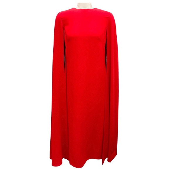 VALENTINO RED 2022 SILK CREPE CAPE DRESS - Picture 1 of 7